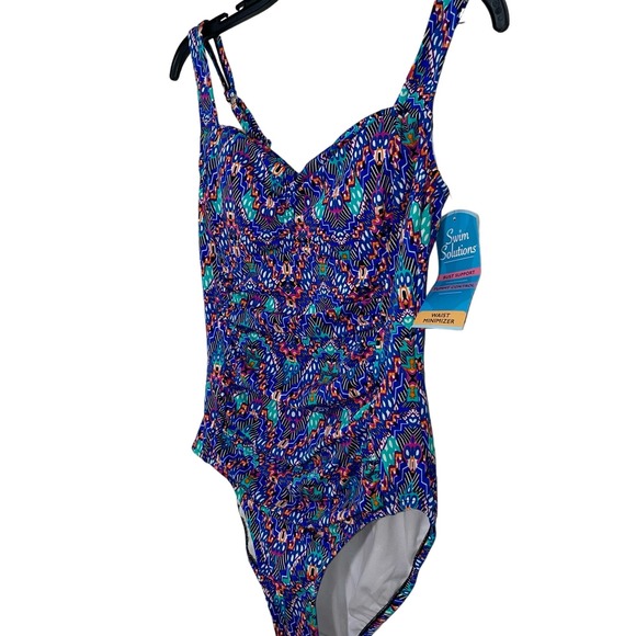 Swim Solutions Tummy-Control Shirred One-Piece Swimsuit, 12 blue - Picture 5 of 8